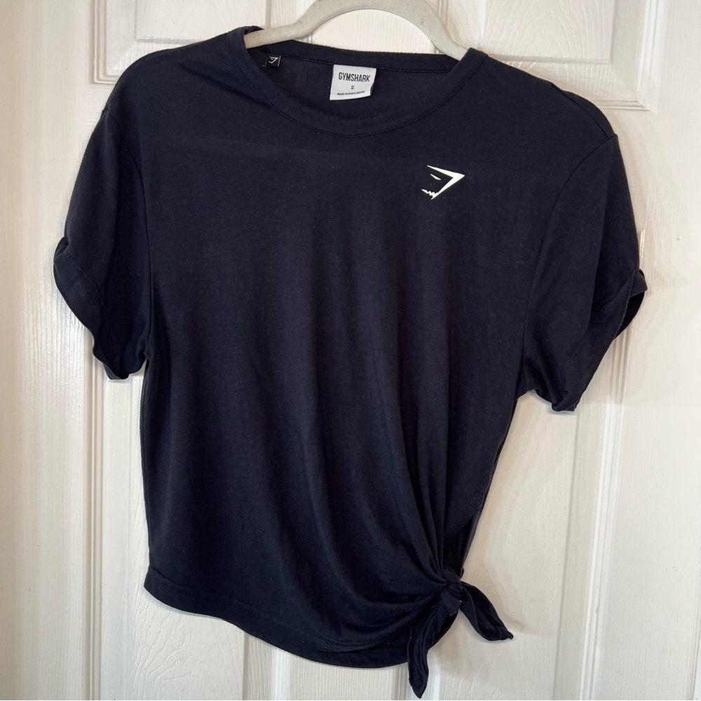 Gymshark Essential Tee Asymmetrical Split Side Knot Tie Black Size Small T-Shirt - Picture 2 of 8